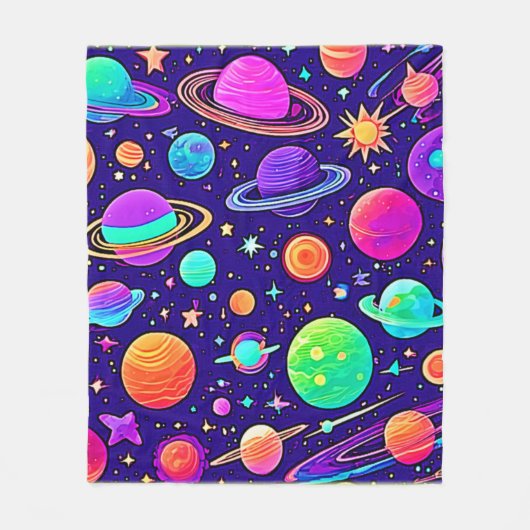 Flowy Neons: planeten en sterren Fleece Deken (Voorkant)