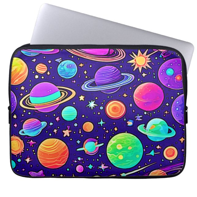 Flowy Neons: planeten en sterren Laptop Sleeve (Voorkant)