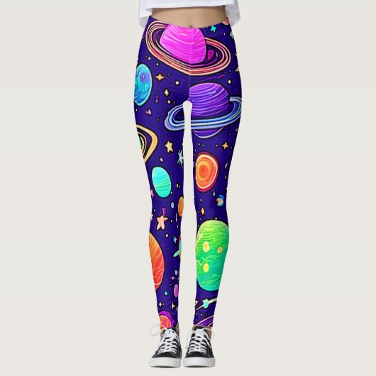 Flowy Neons: planeten en sterren Leggings (Voorkant)