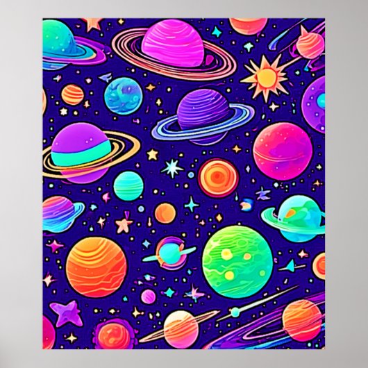 Flowy Neons: planeten en sterren Poster (Voorkant)