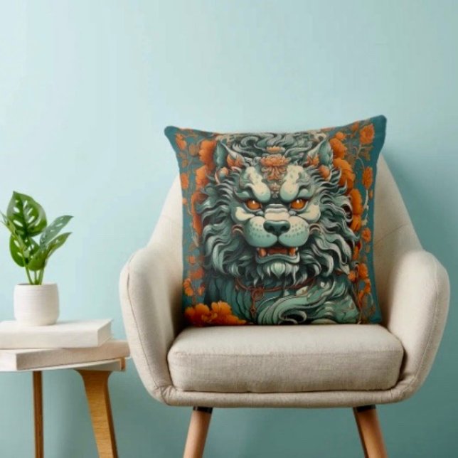 Flu Leeuw van Wijsheid  Kussen (Flu Lion of Wisdom Throw Pillow High quality 100% polyester hidden zipper enclosure.)