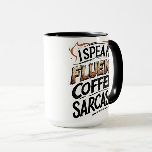 Fluent Coffee & Sarcasm – Mok voor grappige koffie (Voorkant rechts)