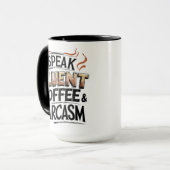 Fluent Coffee & Sarcasm – Mok voor grappige koffie (Voorkant links)