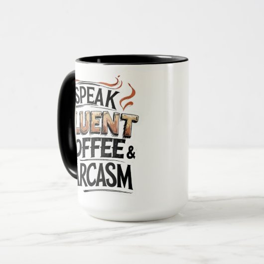 Fluent Coffee & Sarcasm – Mok voor grappige koffie (Voorkant links)