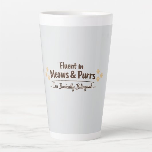 Fluent in Meows & Purrs Funny Cat Lover Gift Latte Mok (Voorkant)