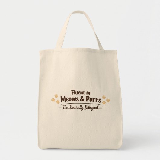 Fluent in Meows & Purrs Funny Cat Lover Gift Tote Bag (Voorkant)