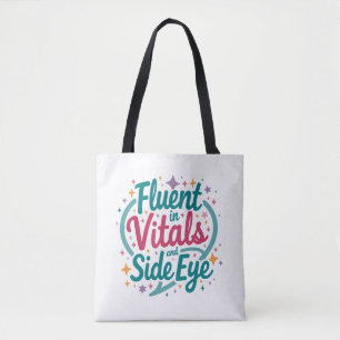 Fluent in Vitals en Side Eye Witte Tote Tas