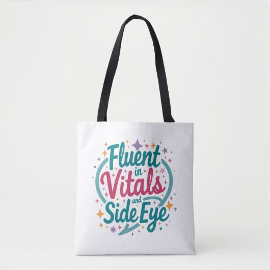 Fluent in Vitals en Side Eye Witte Tote Tas (Voorkant)