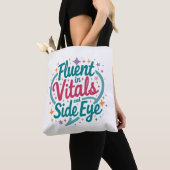 Fluent in Vitals en Side Eye Witte Tote Tas (Dichtbij)