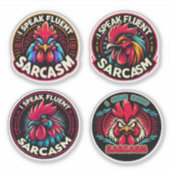 "Fluent Sarcasm" 4-Pack Sticker Bundle (Voorkant)