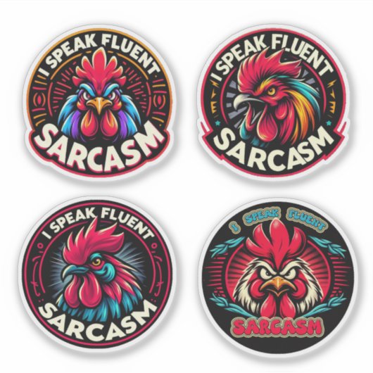 "Fluent Sarcasm" 4-Pack Sticker Bundle (Voorkant)