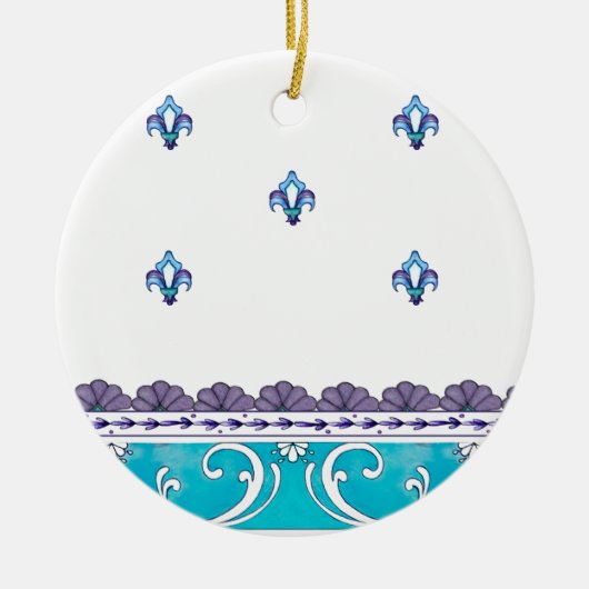 Fluer de Lis Blue Swirl-ontwerp Keramisch Ornament (Voorkant)