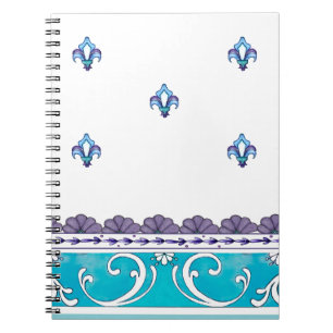 Fluer de Lis Blue Swirl-ontwerp Notitieboek