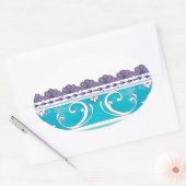 Fluer de Lis Blue Swirl-ontwerp Ovale Sticker (Envelop)