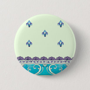 Fluer de Lis Blue Swirl-ontwerp Ronde Button 5,7 Cm