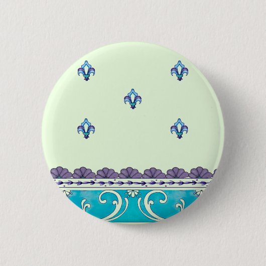 Fluer de Lis Blue Swirl-ontwerp Ronde Button 5,7 Cm (Voorkant)