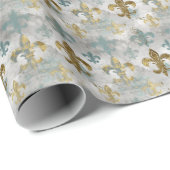 Fluer de Lis | Soft Blue en Gold Cadeaupapier (Rol Hoek)