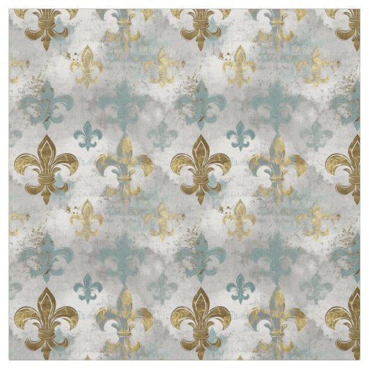Fluer de Lis | Soft Blue en Gold Stof (Swatch)