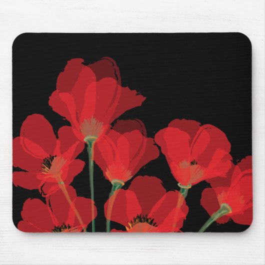 Fluers de Pavot Rouge sur Noir Muismat (Voorkant)