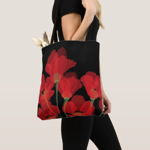 Fluers de Pavot Rouge sur Noir Tote Bag