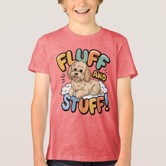 Fluff and Stuff Schattigee Goldendoodle Cartoon Tri-Blend Shirt (Voorkant)