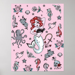 Fluff Molly Mermaid Poster- roze Poster