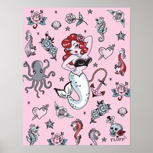 Fluff Molly Mermaid Poster- roze Poster (Voorkant)