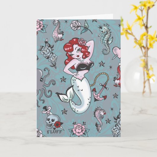 Fluff Molly zeemeermin Kaart (Gele Bloem)