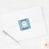 Fluff rond en Ontdek Grumpy White Cat Vierkante Sticker (Envelop)