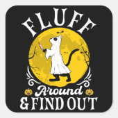 Fluff rond en ontdek Halloween Horror Cat Vierkante Sticker (Voorkant)