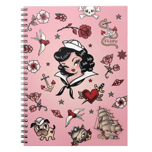 Fluff Suzy Sailor-laptop in roze Notitieboek (Voorkant)