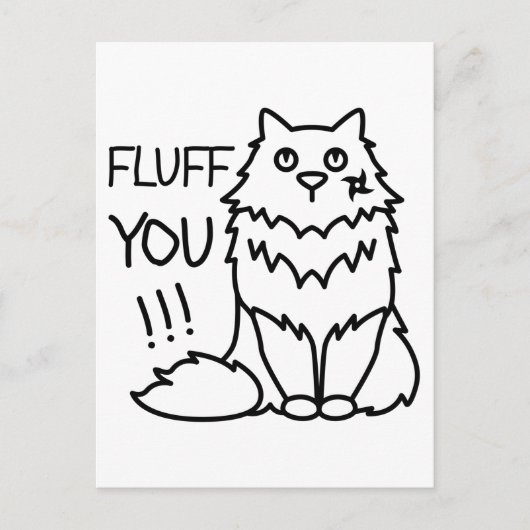 Fluff u - Funny Minimal Cute Black & White Cat Briefkaart (Voorkant)