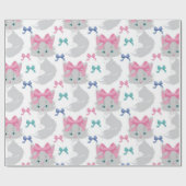 Fluffe kerstkat met roze boog cadeaupapier (Vlak)