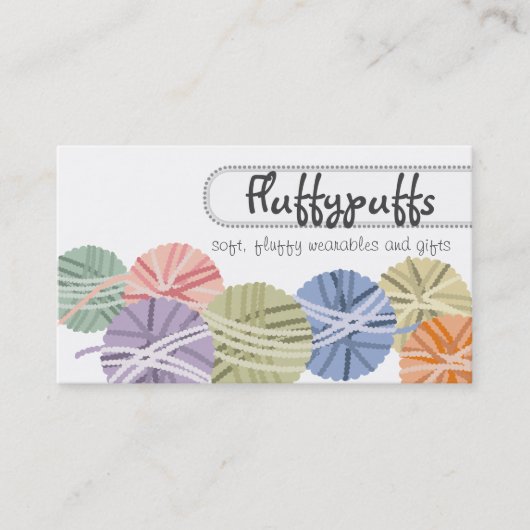 Fluffelkogels van brei- en haakwerk, van garen visitekaartje (Voorkant)