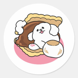 Fluffier Than A S'more - Schattigee hond en desser Ronde Sticker