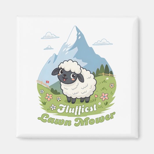 Fluffiest Lawn Mower – Adorable Blacknose Sheep Magneet (Voorkant)