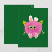 Fluffig klein roze konijn monster briefkaart (Voorkant / Achterkant)