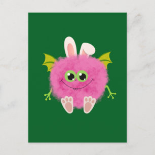 Fluffig klein roze konijn monster feestdagenkaart