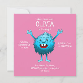 Fluffig lief monster verjaardagsuitnodiging kaart