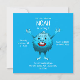 Fluffig lief monster verjaardagsuitnodiging kaart