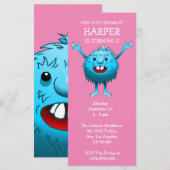 Fluffige Cute Monster Verjaardagsuitnodiging (Voorkant / Achterkant)