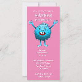 Fluffige Cute Monster Verjaardagsuitnodiging