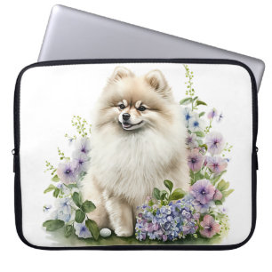 FLUFFIGE KLEINE POMERANEN HONDENPUPPY & WILDBLOEME LAPTOP SLEEVE