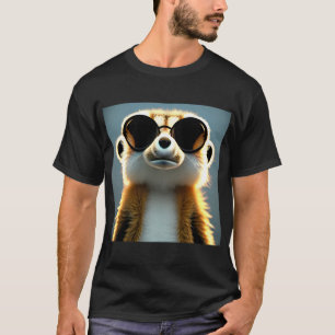 Fluffy 3d meerkat wearing sunglasses t-shirt