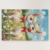 Fluffy Alpaca Koppel Met Rode Strikken Kunst Legpuzzel (Horizontaal)