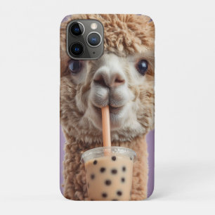 Fluffy Alpaca Portret Drinkt Boba Bubble Tea Case-Mate iPhone Case