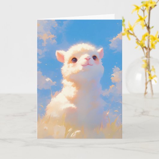 Fluffy Alpaca Wonder Kaart (Gele Bloem)