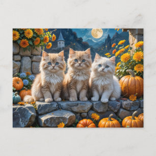 Fluffy Autumn Kittens Pompoenen en Foliage Feestdagenkaart