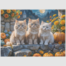 Fluffy Autumn Kittens Pompoenen en Foliage Tissuepapier