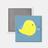 Fluffy Baby chick met Blue Square Magnet (Voorkant / Achterkant)
